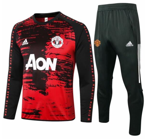 Manchester United Red Black Training Kits Sweatshirt with Pants 2020/21