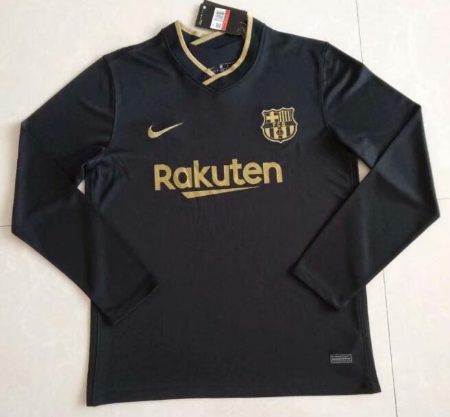 Barcelona Long Sleeve Away Black Soccer Jersey Shirt 2020/21