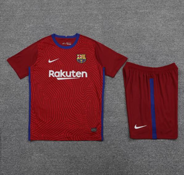 Barcelona Red Goalkeeper Soccer Jersey Kits (Shirt+Shorts) 2020/21