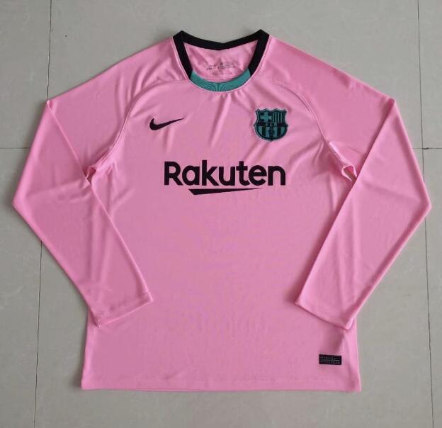 Barcelona Long Sleeve Third Away Pink Soccer Jersey Shirt 2020/21