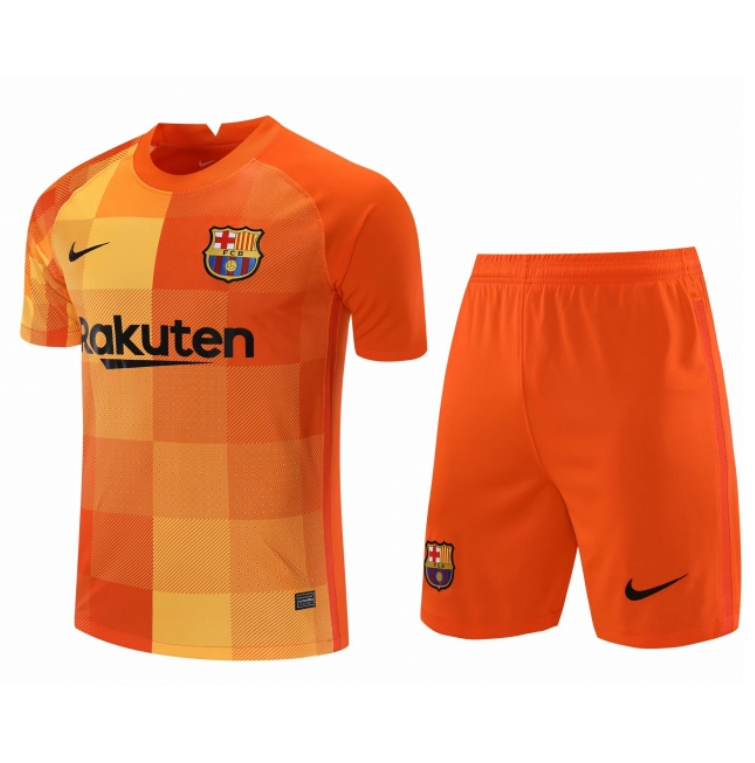 2021/22 Barcelona Goalkeeper Orange Soccer Kits Shirt with Shorts