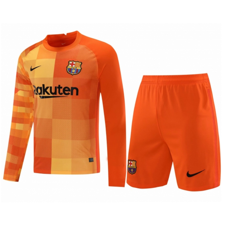 2021/22 Barcelona Long Sleeve Goalkeeper Orange Soccer Kits Shirt with Shorts