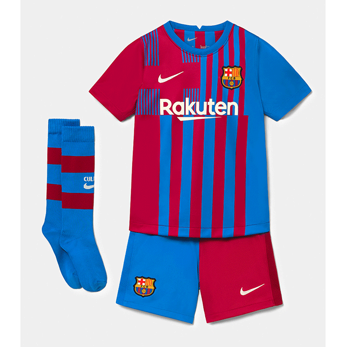 Kids Barcelona 2021/22 Home Soccer Full Kits Shirt & Shorts & Socks