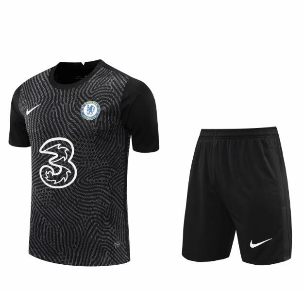 Chelsea Goalkeeper Black Soccer Jersey Kits (Shirt+Shorts) 2020/21