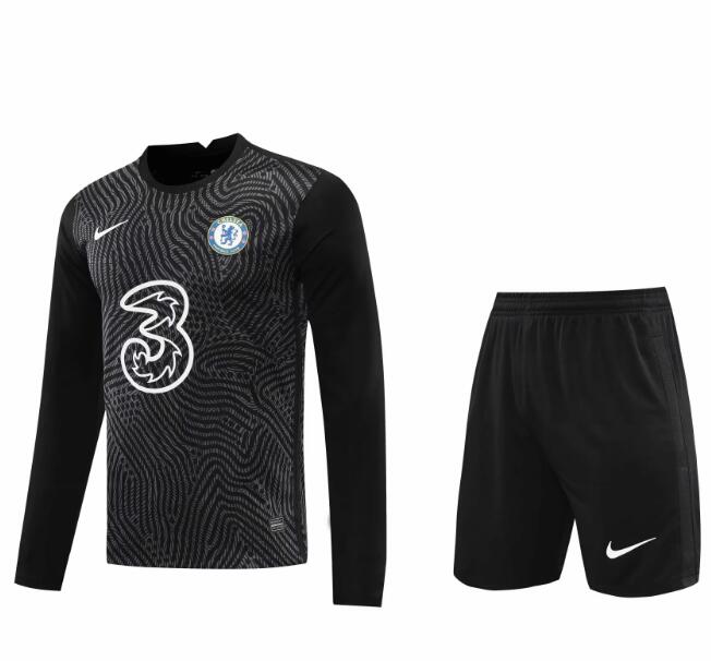 Chelsea Long Sleeve Goalkeeper Black Soccer Jersey Kits (Shirt+Shorts) 2020/21