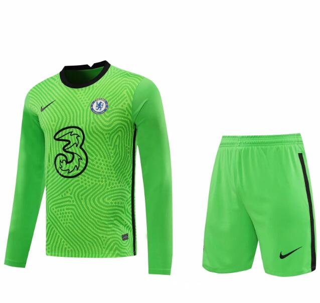 Chelsea Long Sleeve Goalkeeper Green Soccer Jersey Kits (Shirt+Shorts) 2020/21