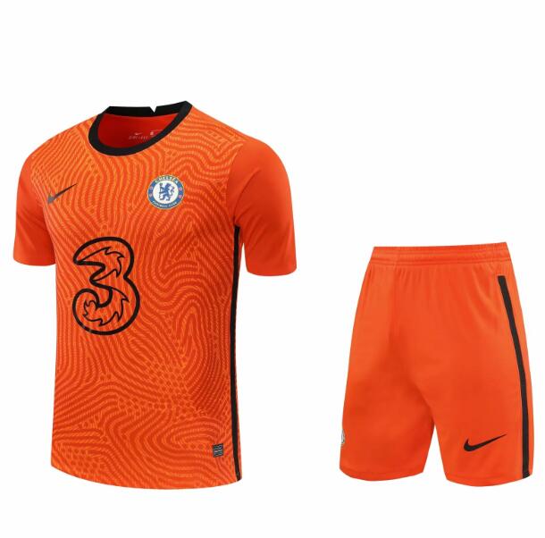 Chelsea Goalkeeper Orange Soccer Jersey Kits (Shirt+Shorts) 2020/21