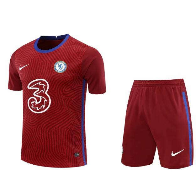 Chelsea Goalkeeper Red Soccer Jersey Kits (Shirt+Shorts) 2020/21