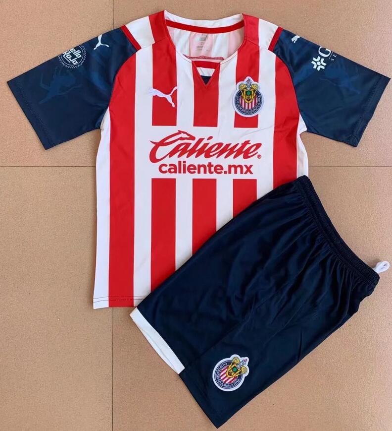 Kids Chivas Deportivo Guadalajara 2021/22 Home Soccer Kits Shirt With Shorts