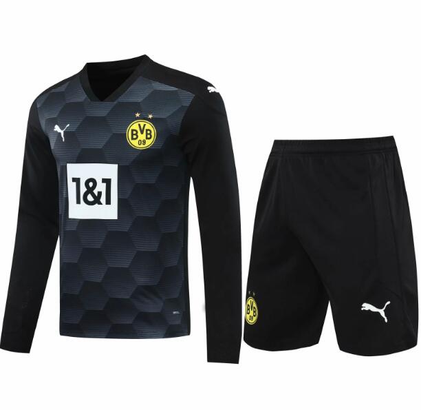 Borussia Dortmund Long Sleeve Black Goalkeeper Soccer Jersey Kits (Shirt+Shorts) 2020/21