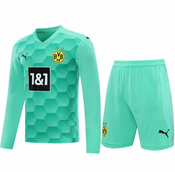 Borussia Dortmund Long Sleeve Green Goalkeeper Soccer Jersey Kits (Shirt+Shorts) 2020/21