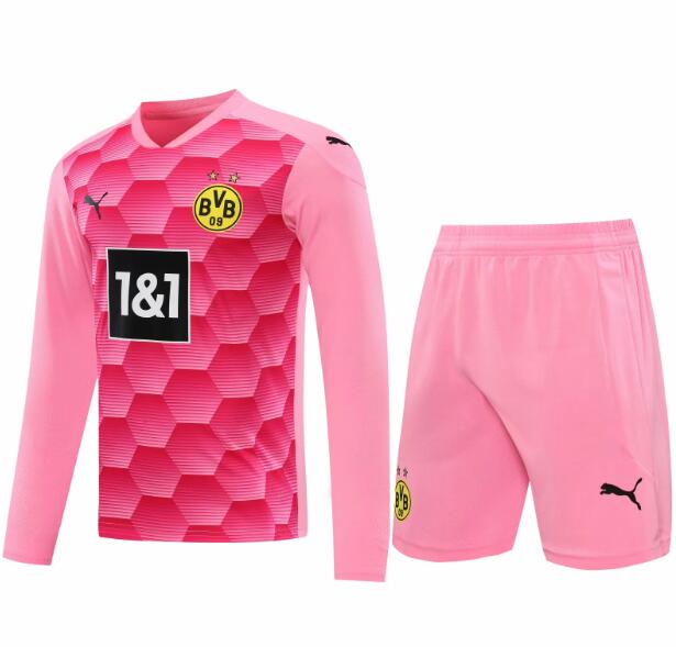 Borussia Dortmund Long Sleeve Pink Goalkeeper Soccer Jersey Kits (Shirt+Shorts) 2020/21