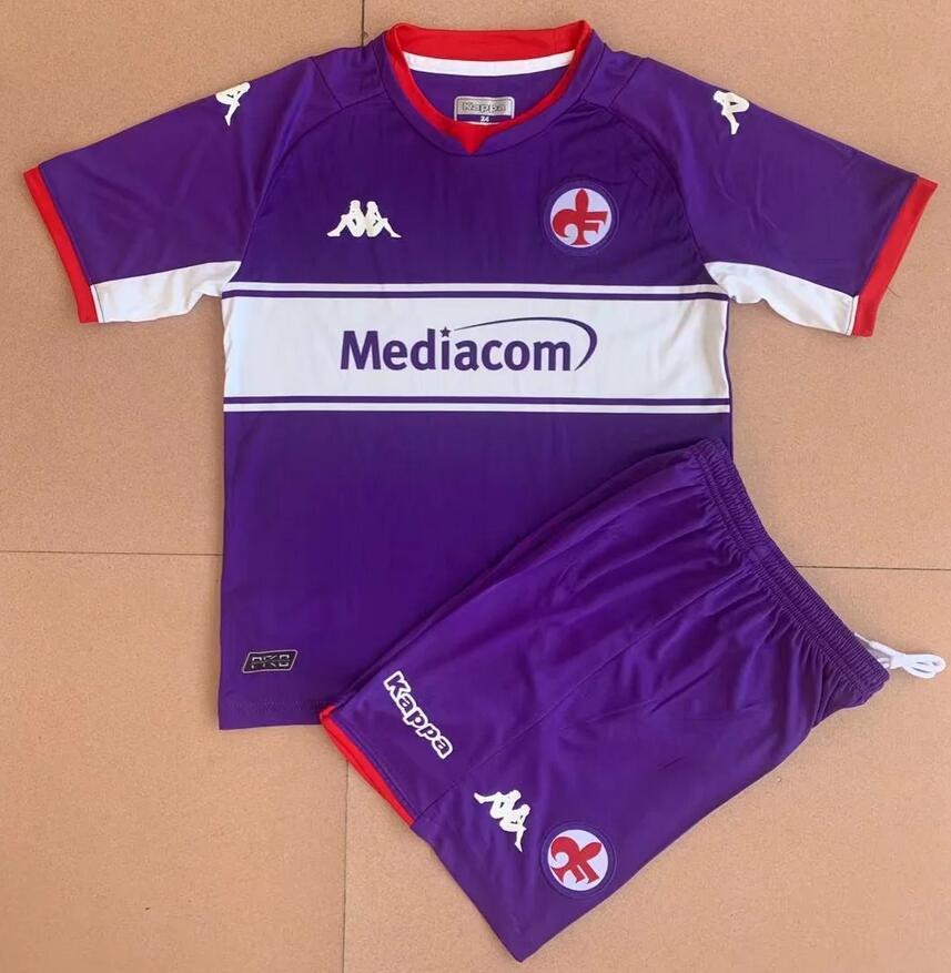 Kids Fiorentina 2021/22 Home Soccer Kits Shirt With Shorts