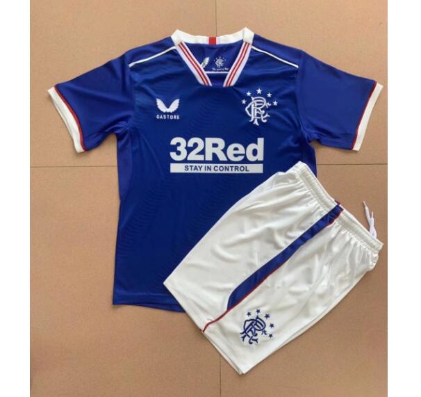 Glasgow Rangers Kids Home Soccer Kits Shirt With Shorts 2020/21