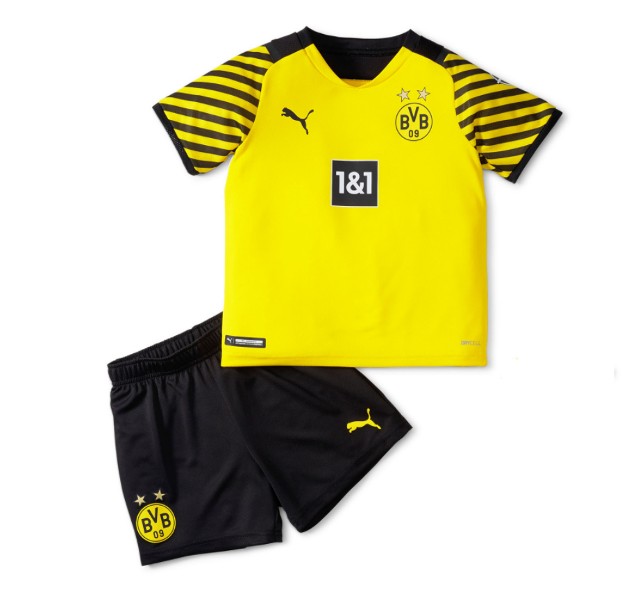 2021/22 Borussia Dortmund Kids Home Soccer Kits Shirt With Shorts