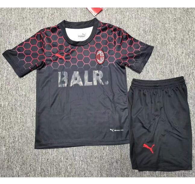 Kids AC Milan BALR Black Soccer Kits Shirt With Shorts 2020/21