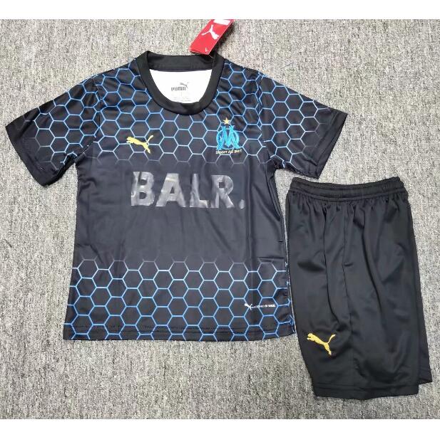 Kids Olympique de Marseille BALR Black Soccer Kits Shirt With Shorts 2020/21