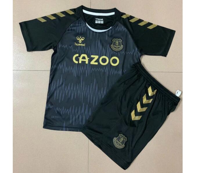 Everton Kids Goalkeeper Black Soccer Jersey Kit Shirt With Shorts 2020/21