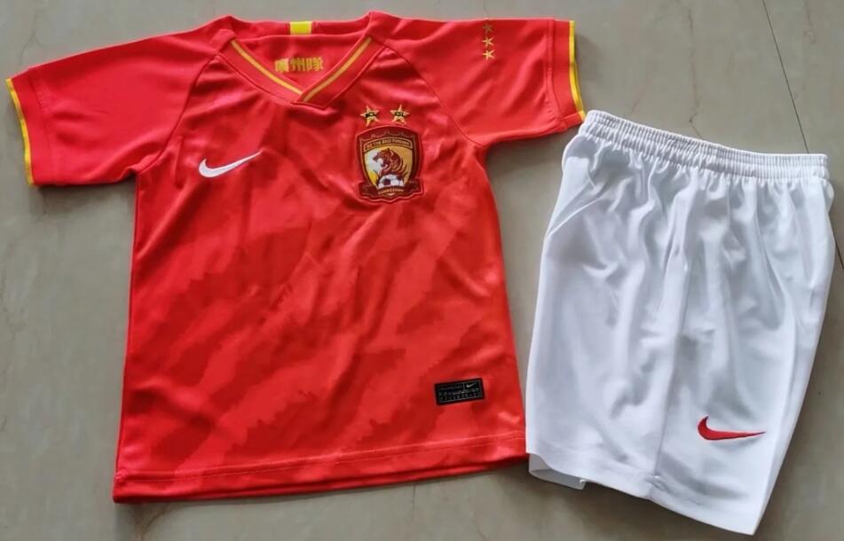 Kids Guangzhou Evergrand Home Soccer Shirt With Shorts 2020/21