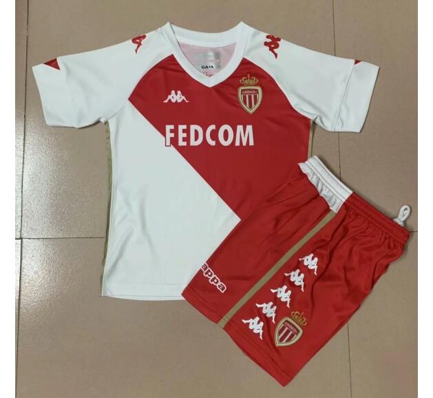 Kids AS Monaco Home Soccer Kits Shirt With Shorts 2020/21