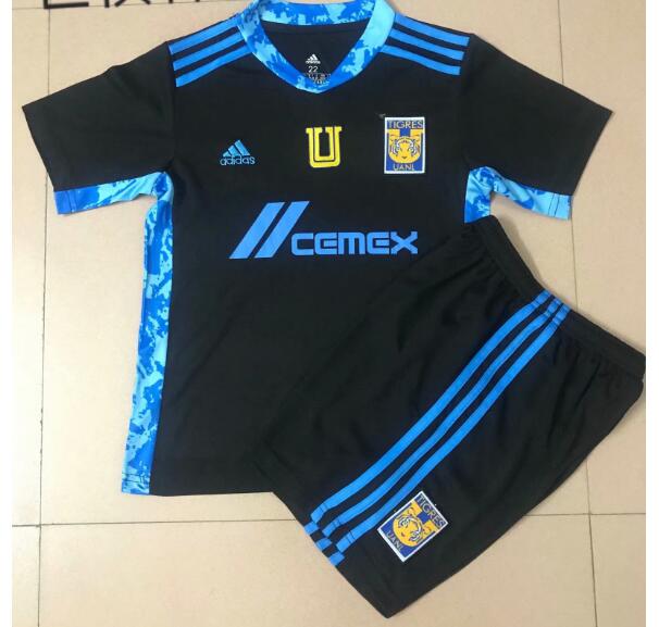 Kids Tigres UANL 2021/22 Black Goalkeeper Soccer Kits Shirt With Shorts