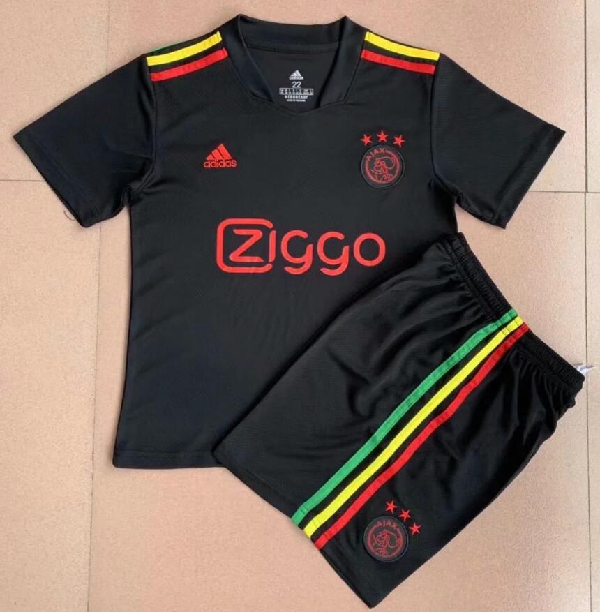 Kids 2021/22 Ajax Black Third Away Soccer Kits Shirt With Shorts