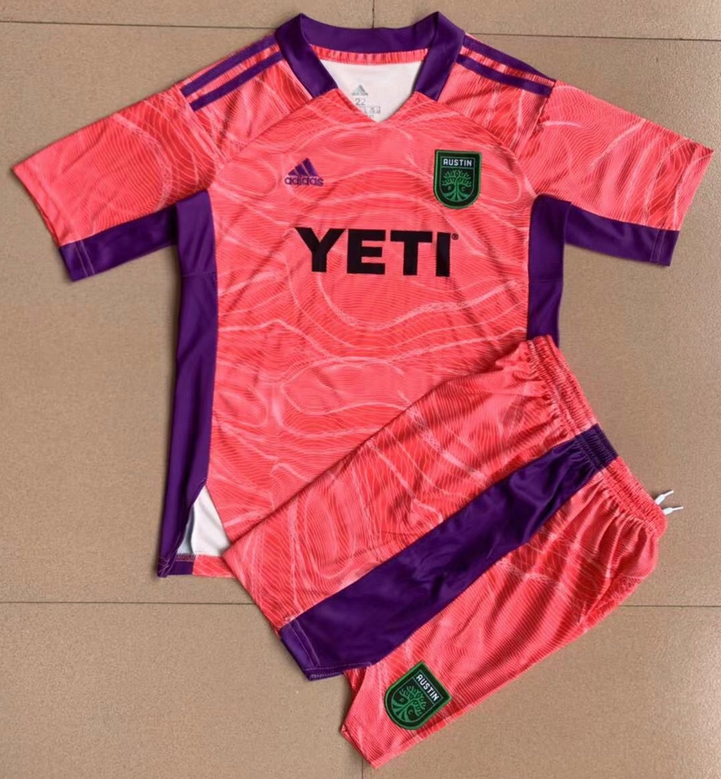 Kids Austin FC 2021/22 Pink Goalkeeper Soccer Kits Shirt With Shorts