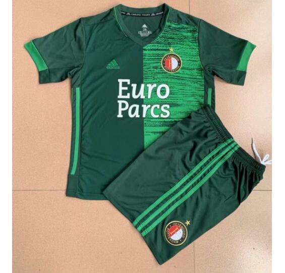 2021/22 Feyenoord Kids Away Green Soccer Kits Shirt With Shorts