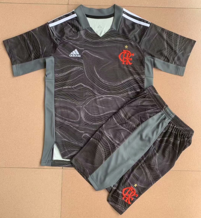 2021/22 Kids Flamengo Goalkeeper Grey Soccer Kits Shirt With Shorts