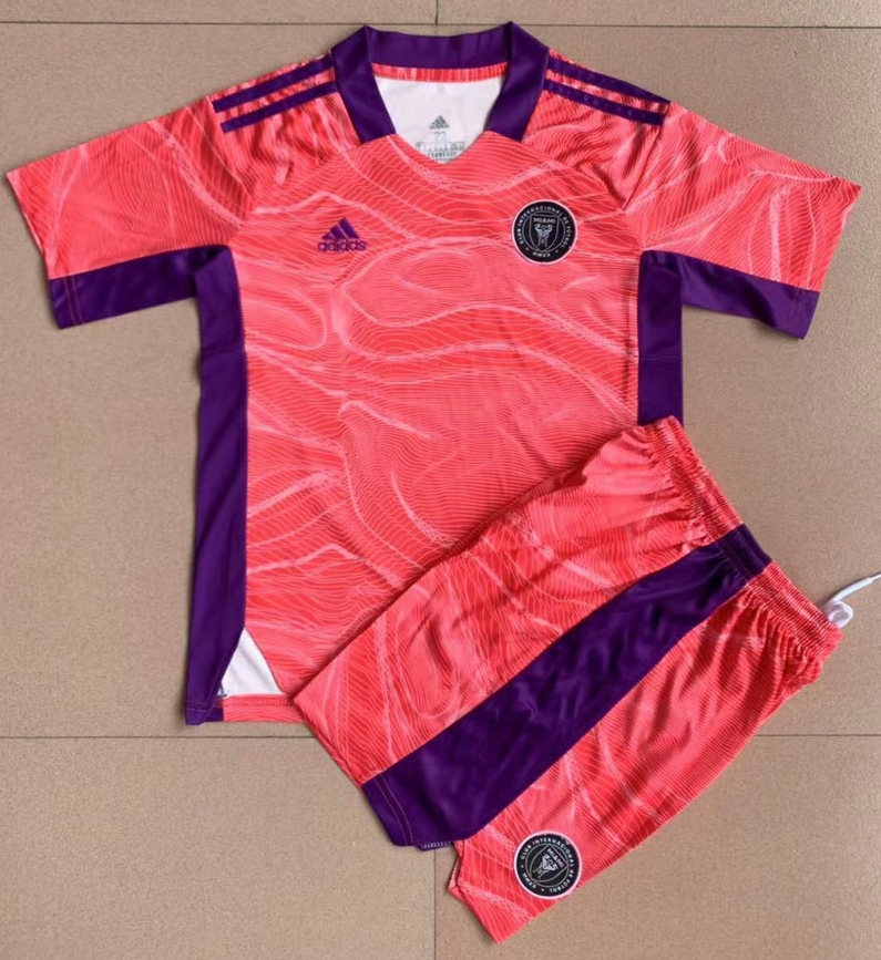 Kids Inter Miami 2021/22 Pink Goalkeeper Soccer Kits Shirt With Shorts