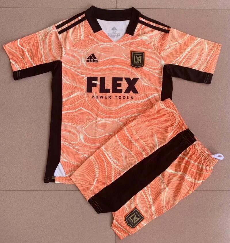 Kids Los Angeles FC 2021/22 Orange Goalkeeper Soccer Kits Shirt With Shorts