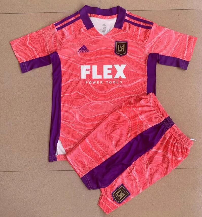 Kids Los Angeles FC 2021/22 Pink Goalkeeper Soccer Kits Shirt With Shorts