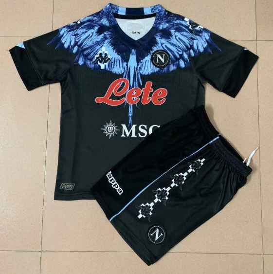 Kids Napoli 2021/22 Blue Burlon Maglia Gara Soccer Kits Shirt With Shorts