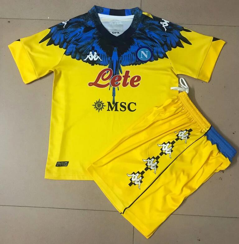 Kids Napoli 2021/22 Yellow Burlon Maglia Gara Soccer Kits Shirt With Shorts