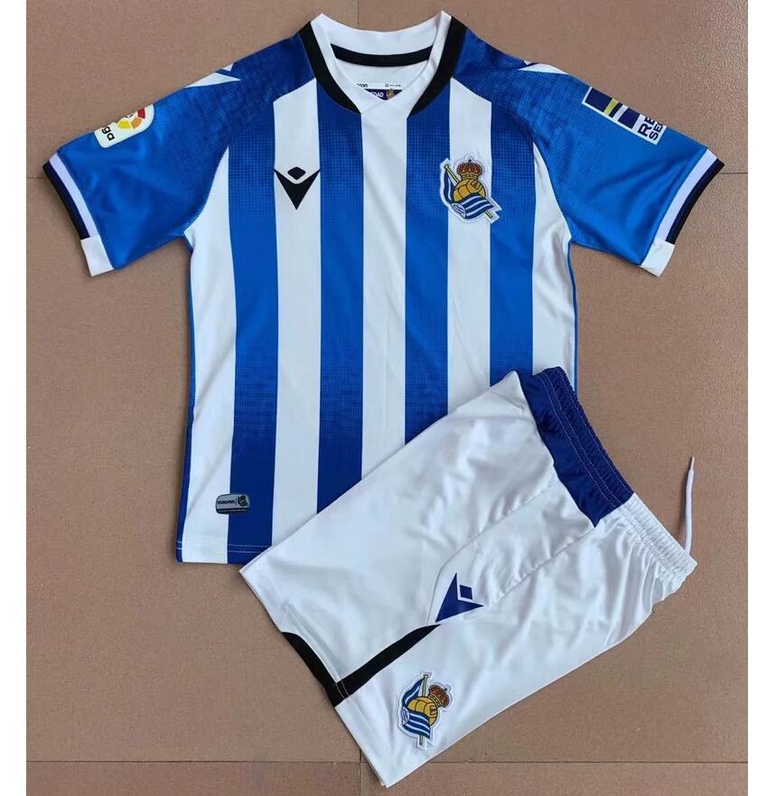 Kids Real Sociedad 2021/22 Home Soccer Kits Shirt With Shorts