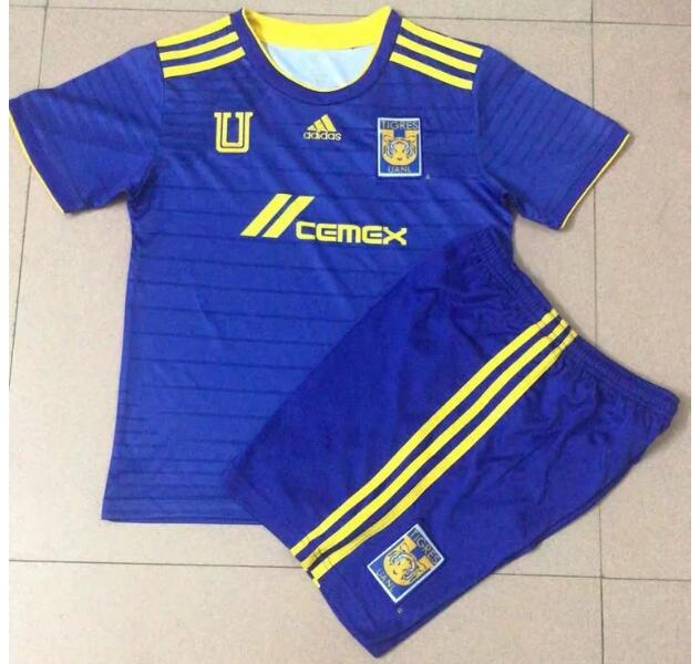 Kids Tigres UANL 2021/22 Blue Away Soccer Kits Shirt With Shorts