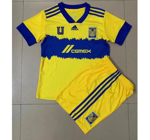 Kids Tigres UANL 2021/22 Home Yellow Soccer Kits Shirt With Shorts