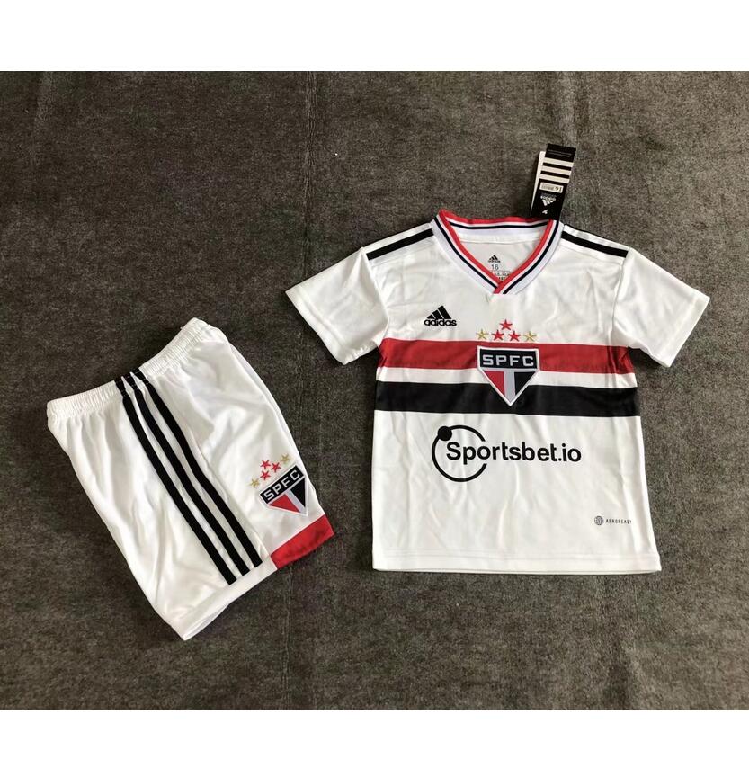 Kids Sao Paulo 2022/23 Home Soccer Kits Shirt With Shorts