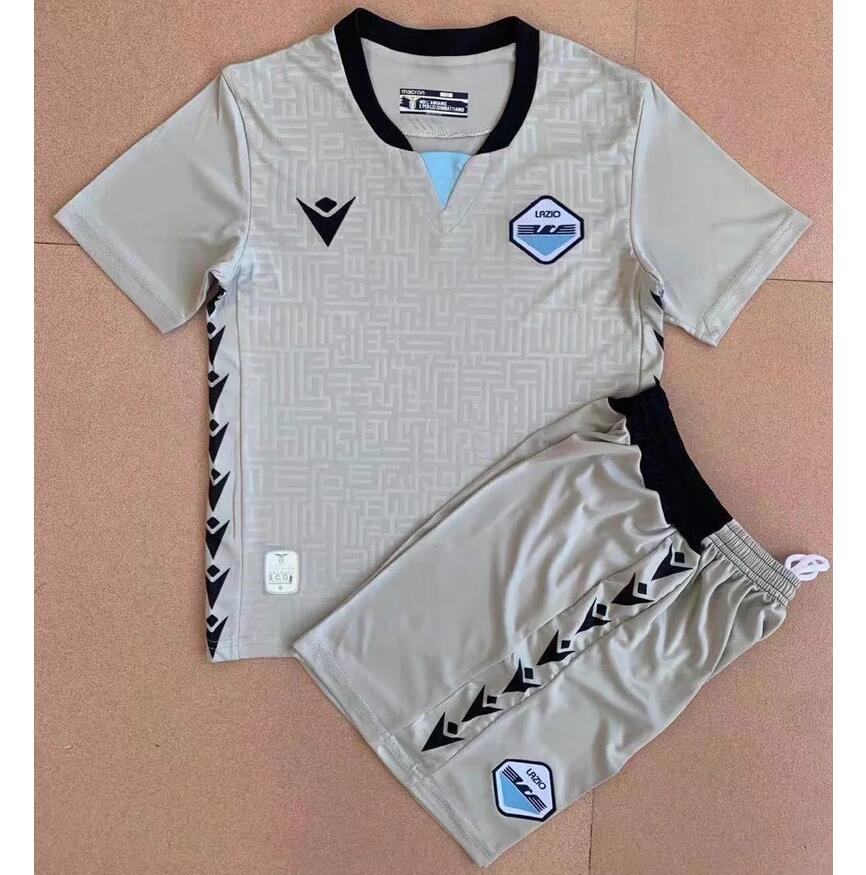 Kids Lazio 2021/22 Grey Goalkeeper Soccer Kits Shirt With Shorts