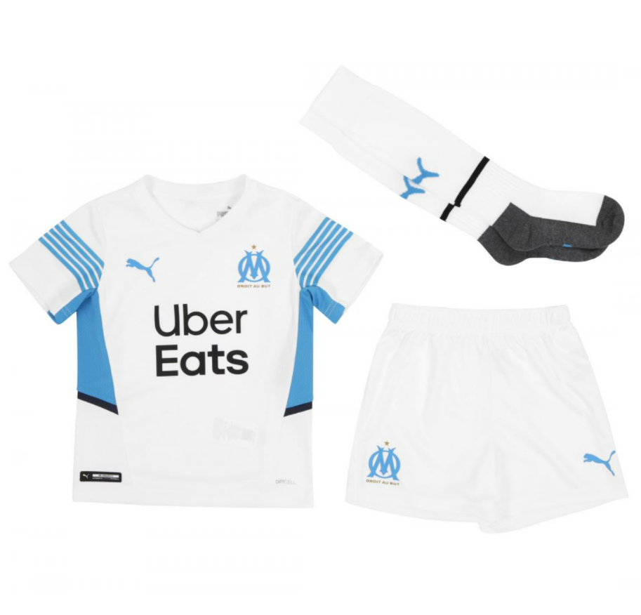 Kids Olympique de Marseille 2021/22 Home Soccer Kits Shirt With Shorts