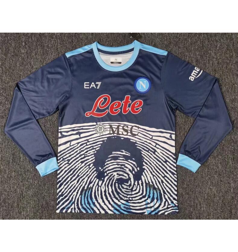 2021/22 Napoli Maglia Gara Long Sleeve Maradona Special Navy Soccer Jersey Shirt