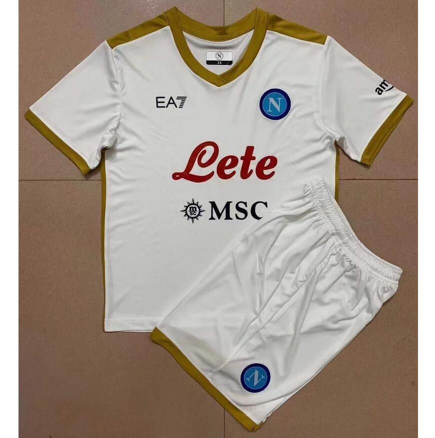 Kids Napoli 2021/22 Away White Maglia Gara Soccer Kits Shirt With Shorts