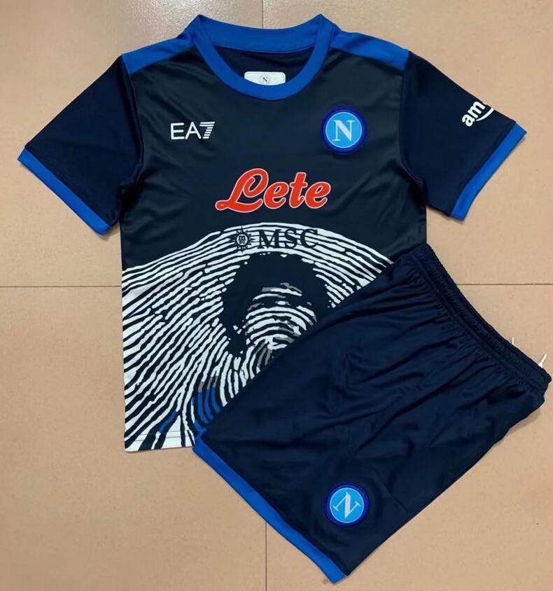 Kids Napoli 2021/22 Maradona Navy Maglia Gara Soccer Kits Shirt With Shorts