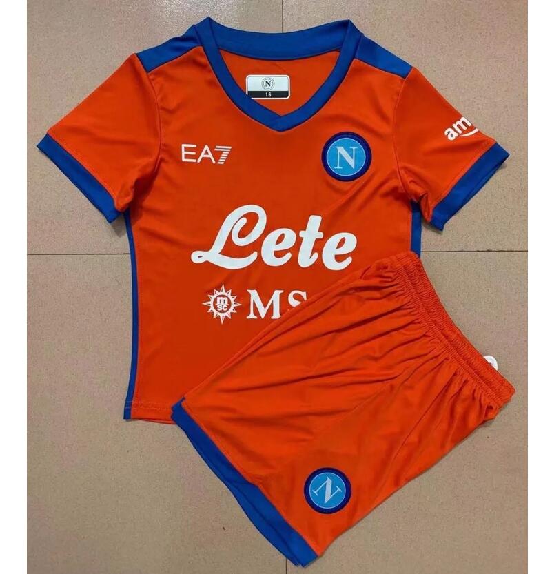 Kids Napoli 2021/22 Fourth Away Red Maglia Gara Soccer Kits Shirt With Shorts