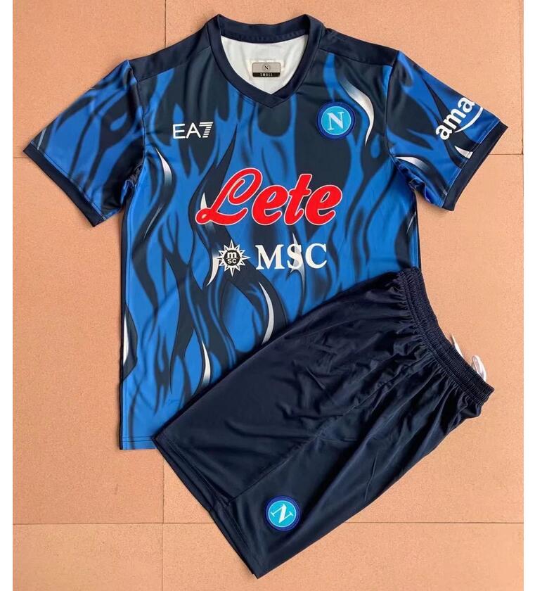 Kids Napoli 2021/22 Third Away Blue Maglia Gara Soccer Kits Shirt With Shorts