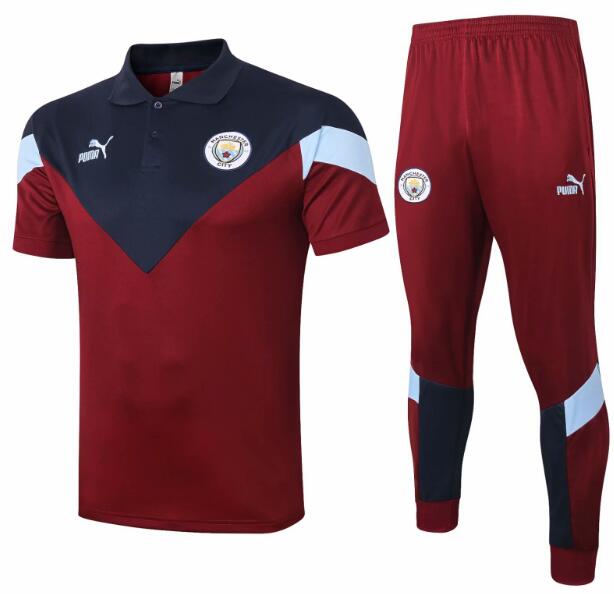 Manchester City Red Polo Kits Shirt + Pants 2020/21