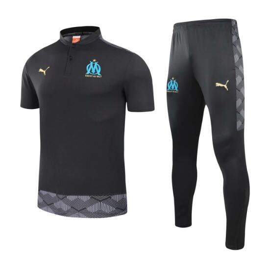 Marseille Black Polo Kits Shirt + Pants 2020/21