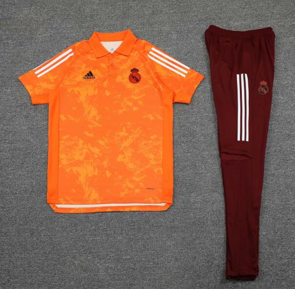 Real Madrid Orange Polo Kits Shirt + Pants 2020/21