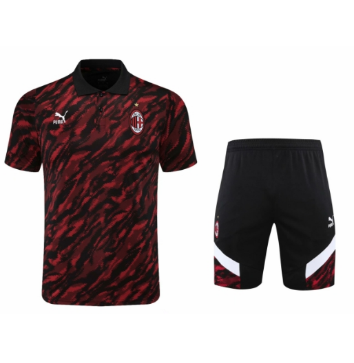 2021/22 AC Milan Black Red Polo Kits Shirt + Shorts