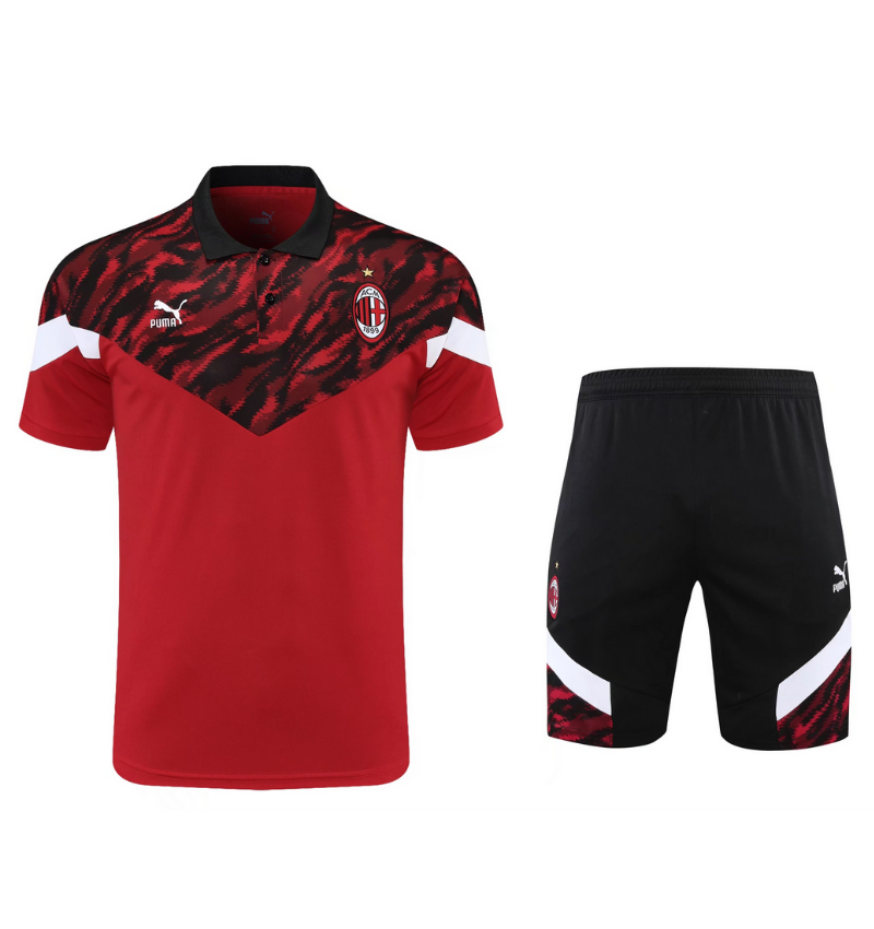 2021/22 AC Milan Red Black Polo Kits Shirt + Shorts